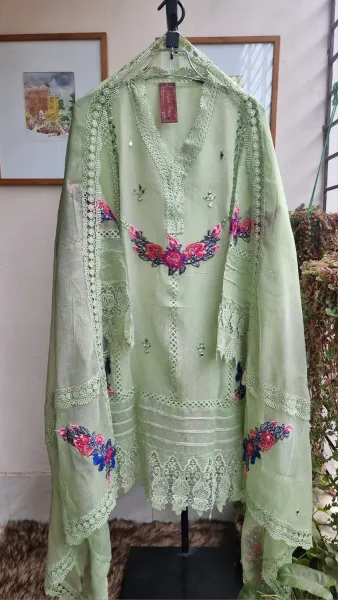 Pakistani Cotton Net Semi Stitched 2pcs_Mint